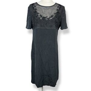 SHOMI‎ Black Embroidered 100% Silk Dress Size 12 Witchy Gothic Coquette Cocktail